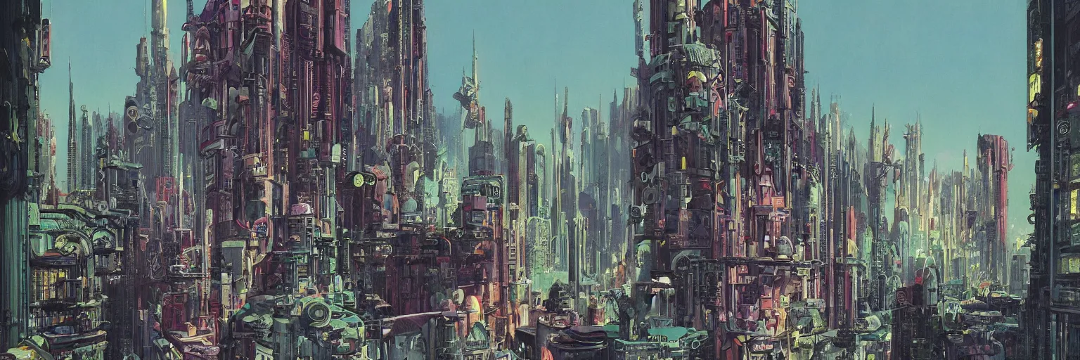 Prompt: a beautiful matte painting of a concoction of effervescent punkpastels cityscape by Dean Ellis, Katsuhiro Otomo, award winning, atmospheric, epic and stunning, intricate details, sense of awe, anthropomorphic, featured on artstation