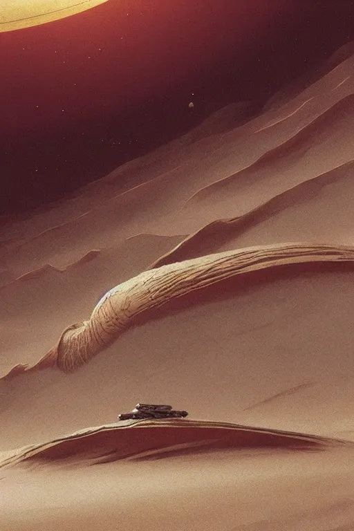 Image similar to a sandworm on arrakis, god emperor of dune, shai hulud by david a hardy, noriyoshi ohrai, gary ruddell, greg rutkowski highly detailed, cinematic composition, trending on artstation