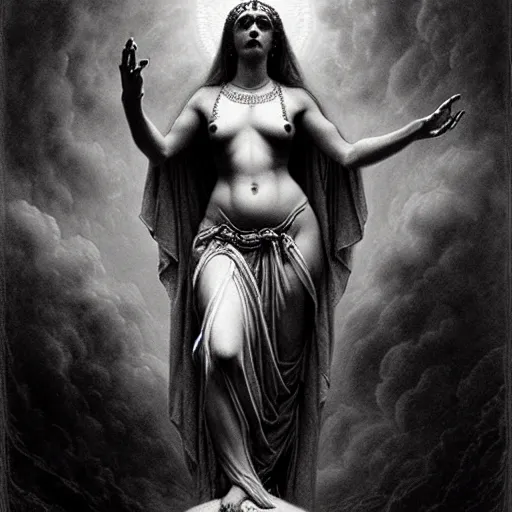 Prompt: marana slavic goddess with six arms : by gustave dore and greg rutkowski and wlop, mystic high contrast monochromatic noir