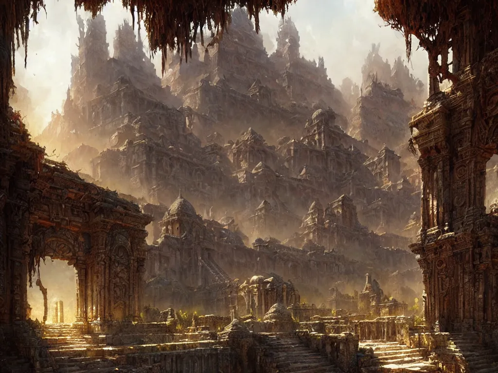 Prompt: forgotten ancient city, fantasy, ultra realistic, concept art, intricate details, highly detailed by greg rutkowski, gaston bussiere, craig mullins, simon bisley, eddie mendoza