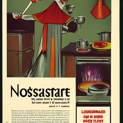 Image similar to nosferatu is cooking in a kitchen, american advertising 1 9 6 0's, photography