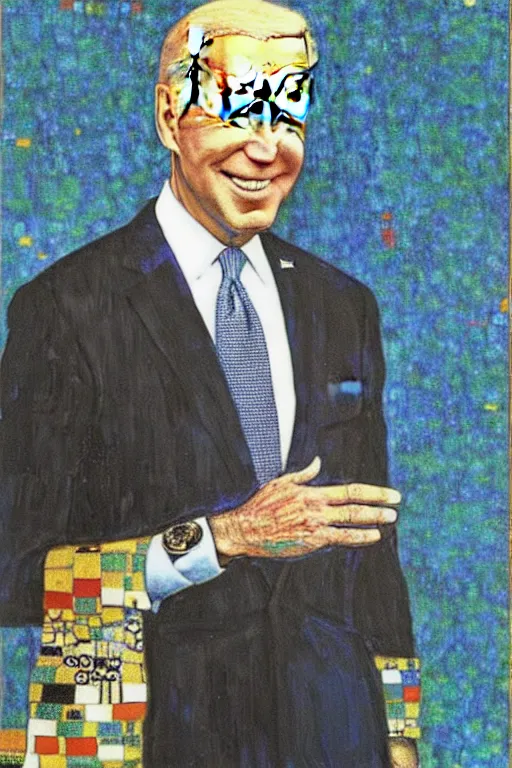 Prompt: joe biden, painting by gustav klimt