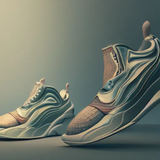 Image similar to sneakers shoe design inspired by a chinese dragon, unreal engine, octane render, cinematic backdrop, ethereal lighting, visually stunning, inspiring, ray tracing, in the style of james jean