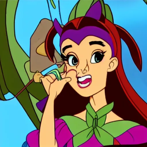 Prompt: a Don Bluth rendition of Ariana Grande as foxy Robin Hood