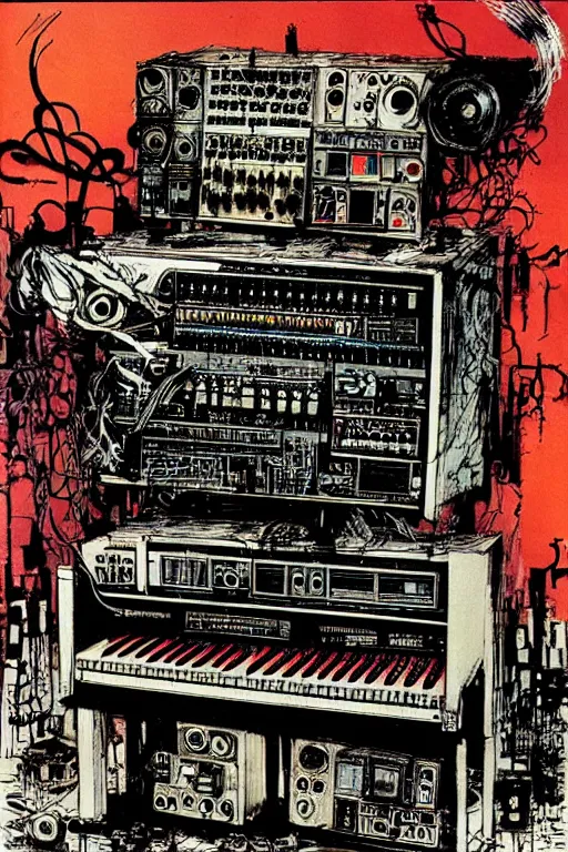 Image similar to synthesizer from hell by ralph steadman