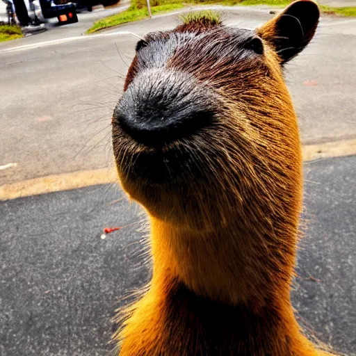 Prompt: a capybara character drinking a milkshake