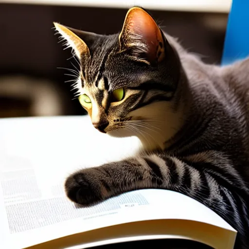 Image similar to a cat studying a heat transfer textbook