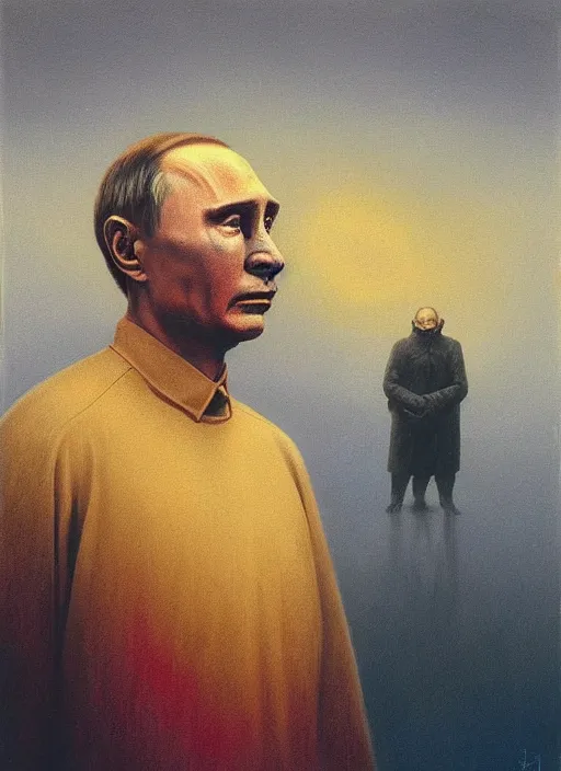 Image similar to Painting in a style of Beksinski featuring Vladimir Putin