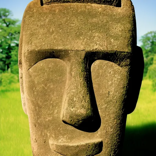 Image similar to a high detail photo of a moai wearing headphones, subject: moai, subject detail: wearing headphones