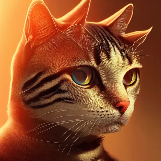 Image similar to epic professional digital art of cat, best on artstation, cgsociety, wlop, Behance, pixiv, cosmic, epic, stunning, gorgeous, much detail, much wow, masterpiece