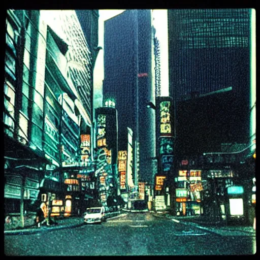 Image similar to Chiba City as described by William Gibson in the book Neuromancer. Polaroid