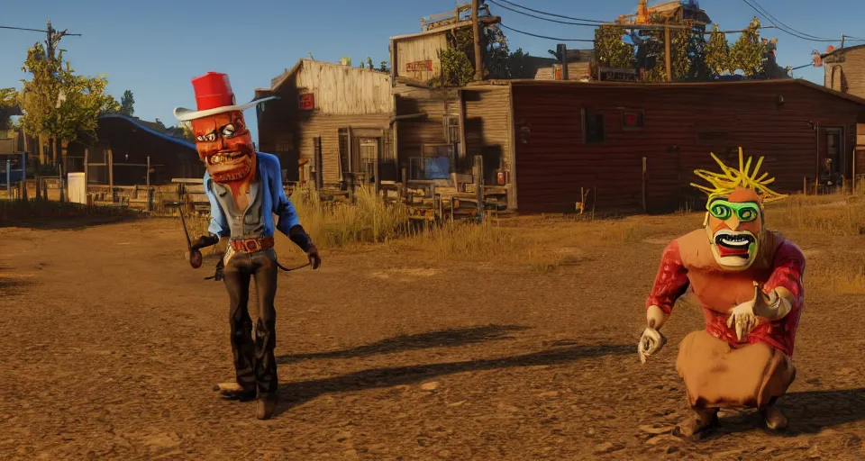 Prompt: Screenshot of Frylock from Aqua Teen Hunger Force as a 3d cowboy in full cowboy attire in the videogame 'Red Dead Redemption 2'. Sharpened. 1080p. High-res. Ultra graphical settings.