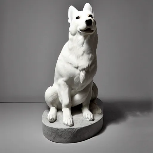 Image similar to statue of a Corgi dog, white marble, studio lighting, by Gian Lorenzo Bernini