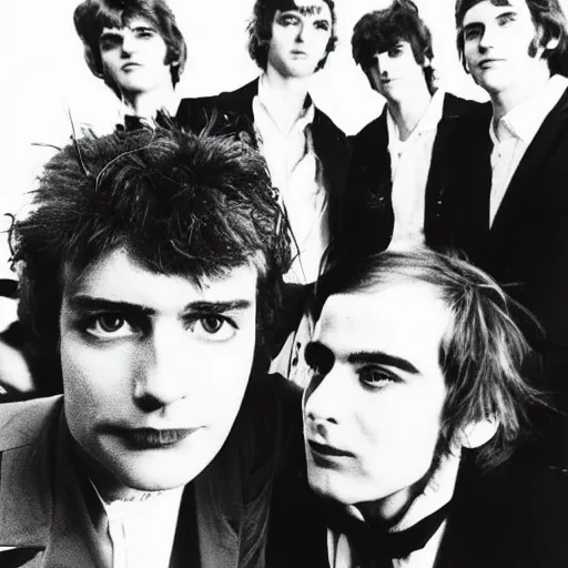 Prompt: A picture of the New Zealand rock band Split Enz, 1979