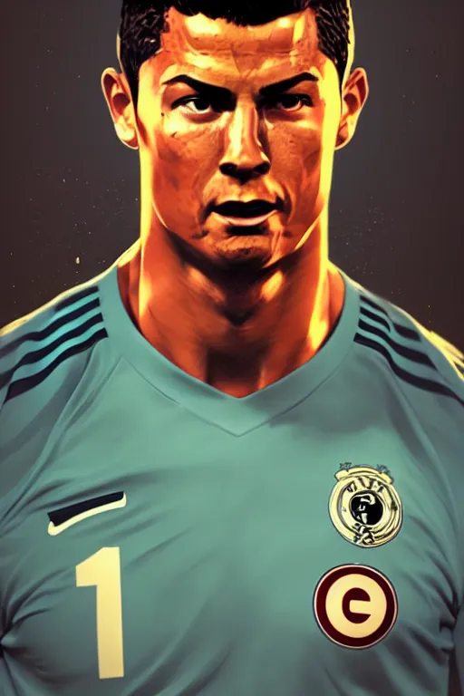 Image similar to christiano ronaldo, manga cover art, detailed color portrait, artstation trending, 8 k, greg rutkowski