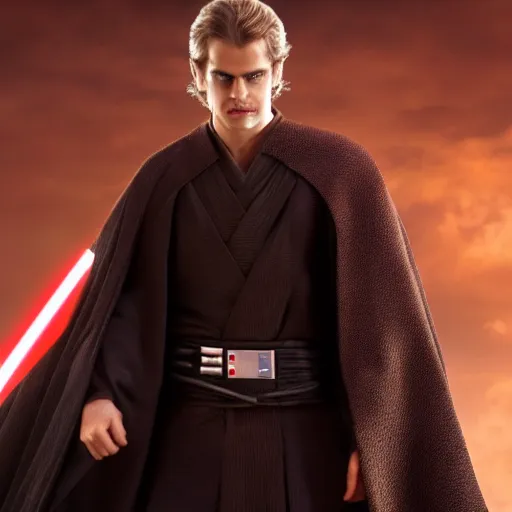 Prompt: hayden christensen as anakin skywalker, revenge of the sith, cinematic, professional, 8k, detailed face