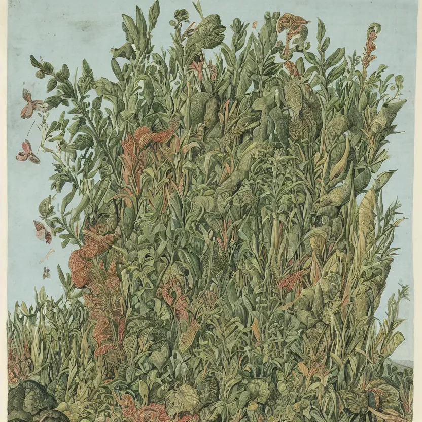 Prompt: Plants under the tsunami by Maria Sibylla Merian