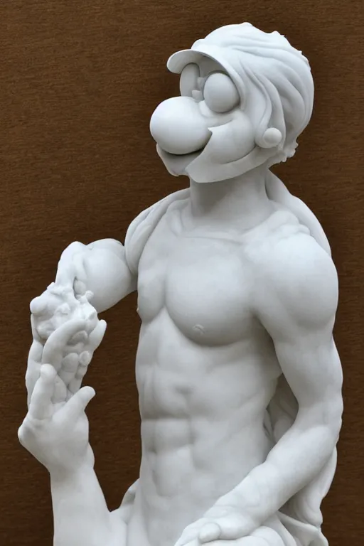 Prompt: white marble sculpture of yoshi, realistic, dslr photograph