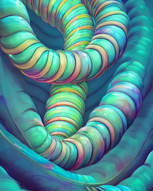 Prompt: a banana spiral painted by james jean in pastel colors. artwork by Tooth Wu and wlop and beeple and dan mumford and greg rutkowski and nekroxiii. halo. octane render, cinematic, hyper realism, octane render, 8k, depth of field, bokeh. iridescent accents. vibrant.