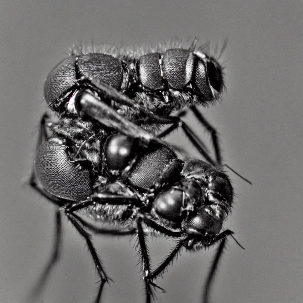 Image similar to a portrait front half body view of a mix of a macro of a fly with a man kodak 7 0 s film look ultra detailed