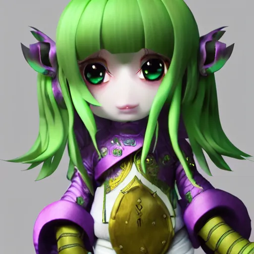 Prompt: cute fumo plush of a knight girl of a royal legion, green and purple, monster girl, vray, artstation