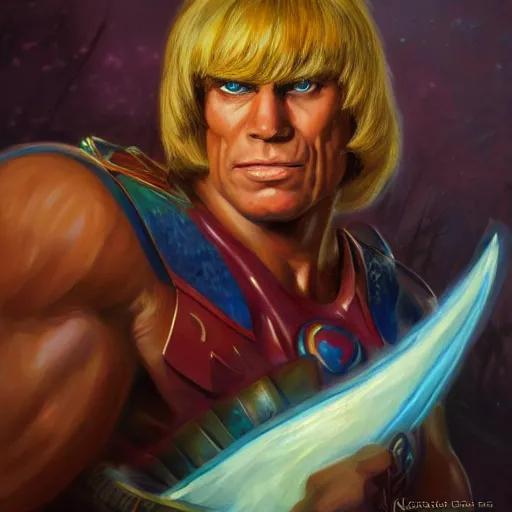 Image similar to portrait painting of he - man, art by kenne gregoire, 4 k,, highly detailed, epic lighting