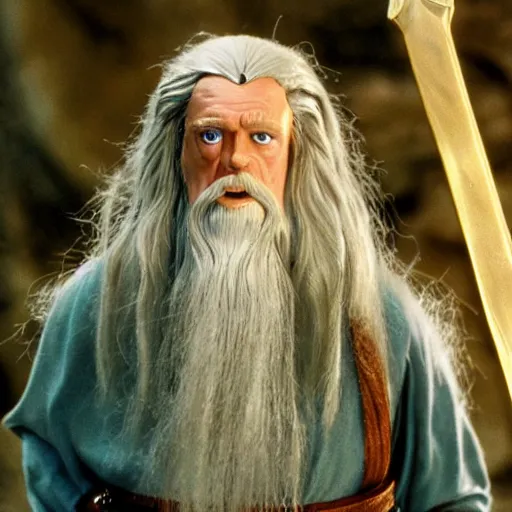 Image similar to A Still of Patrick McGoohan as Gandalf in The Lord of the Rings (2001), full-figure