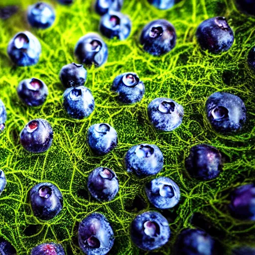 Prompt: artistic render of closeup of a detailed blueberry bush in a nordic forest. Digital art. 4K. Unreal engine. Trending on artstation.