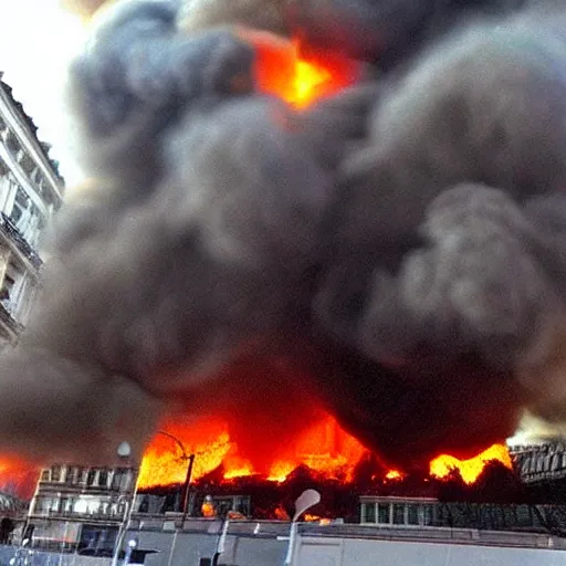 Prompt: “a portal from hell erupts in down town Paris as buildings explode with lava, citizens are possessed, the undead rise from the ground, and Michael Caine sips his espresso. Photography”