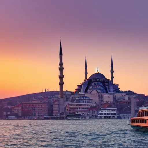 Image similar to skyline of istanbul at sunset with mosque in foreground