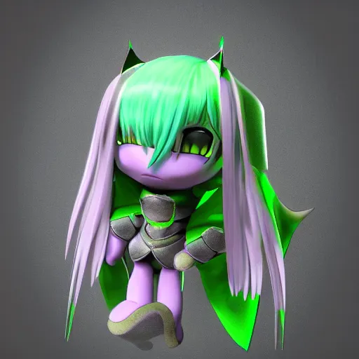 Image similar to cute fumo plush of an armored knight catgirl of a royal legion, green and purple, monster girl, vray