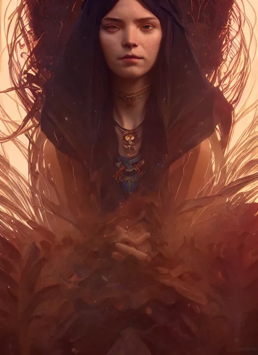 Image similar to highly detailed vfx portrait of a sorceress, unreal engine, greg rutkowski, only, once, people, makoto shinkai and louis van baerle, ilya kuvshinov, rossdraws, tom bagshaw, alphonse mucha, global lighting, detailed and complex environment