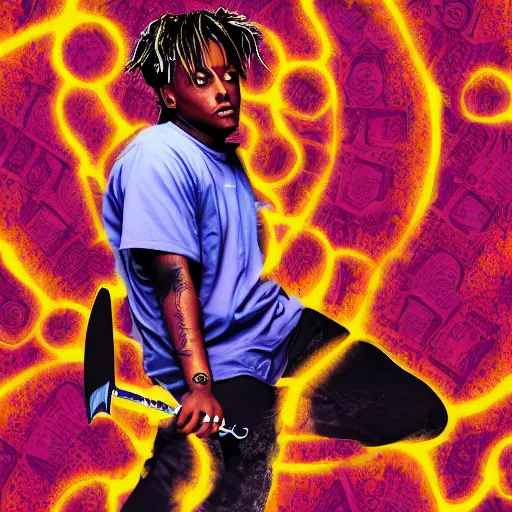 Image similar to juice wrld holding up a knife digital art 4 k the detailed super realistic