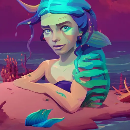 Image similar to painting mermaid treasure on sea of thieves game avatar hero smooth face median photoshop filter cutout vector, behance hd by jesper ejsing, by rhads, makoto shinkai and lois van baarle, ilya kuvshinov, rossdraws global illumination