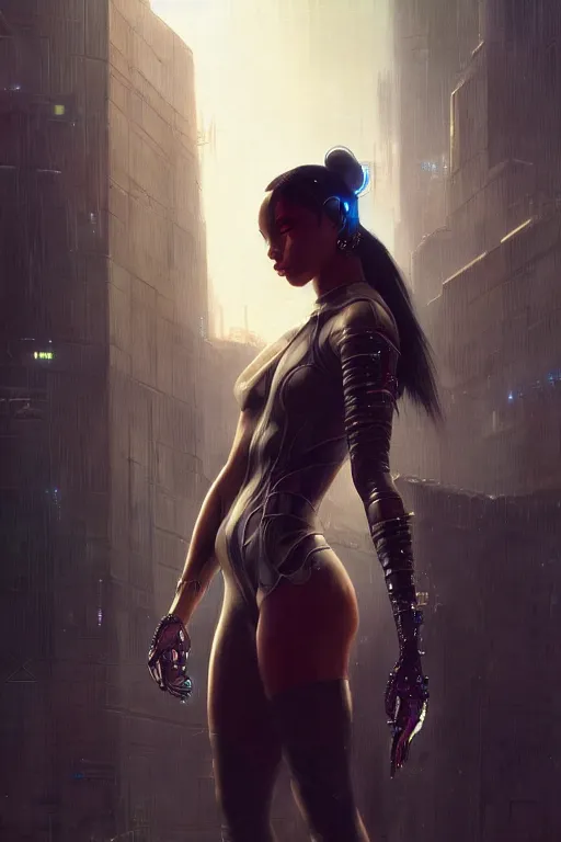 Image similar to cyberpunk Normani as aeon flux profile picture by Greg Rutkowski, dynamic pose, intricate, futuristic, fantasy, elegant, by Stanley Artgerm Lau, greg rutkowski, thomas kindkade, alphonse mucha, loish, norman Rockwell,