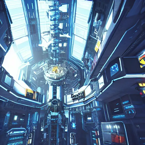 Image similar to photo of a cyberpunk space habitat