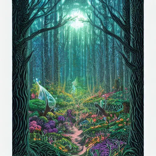 Image similar to Magical fairy forest by Dan Mumford