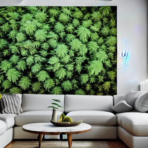 Image similar to a forest of cannabis is inside the living room