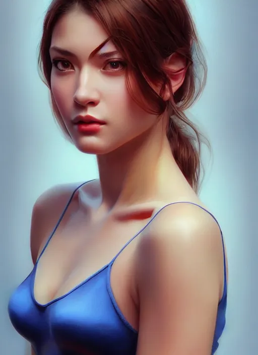 Image similar to photo of a gorgeous young woman in the style of stefan kostic, realistic, sharp focus, 8k high definition, insanely detailed, intricate, elegant, art by stanley lau and artgerm