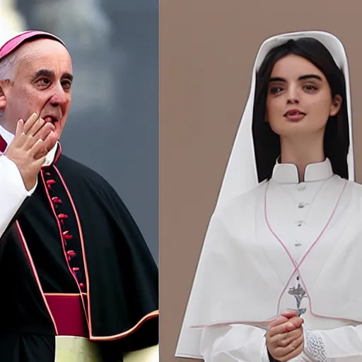 Image similar to A new pope is elected and he looks like Ana de Armas