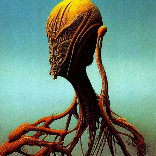 Prompt: an insectoid alien creature, by zdzislaw beksinski