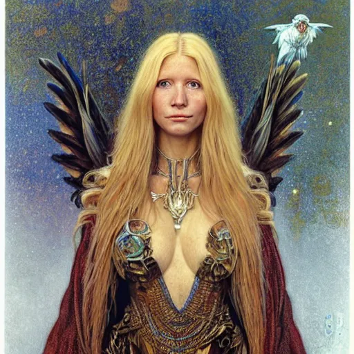 Image similar to head and shoulders portrait of a harpy portrayed by gwynneth paltrow, d & d, fantasy, luis royo, magali villeneuve, donato giancola, wlop, krenz cushart, hans zatka, klimt, alphonse mucha