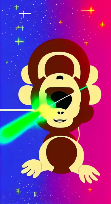 Image similar to “ small monkey with laser gun in large empty space, digital art, super aesthetic, art station children drawing style, award winning ”