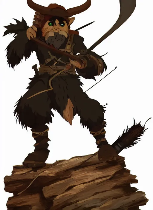 Image similar to bugbear ranger, black beard, dungeons and dragons, hunters gear, flames, character design on white background, by studio ghibli, makoto shinkai