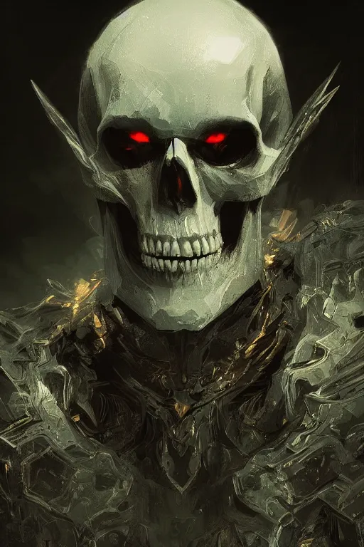 Prompt: concept art skull lord, brushstroke, close - up portrait, powerfull, intricate, elegant, volumetric lighting, scenery, digital painting, highly detailed, artstation, sharp focus, illustration, concept art, ruan jia, steve mccurry