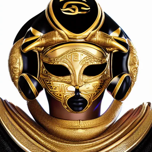 Image similar to portrait of masked dune dynasty with versace clothes, white background, versace logo, 8 k, symmetrical, 3 d render, octane render, insane details