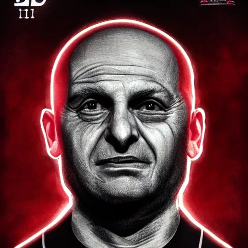 Image similar to avram glazer as the devil reincarnate, owner of manchester united football club, portrait, pure evil, devils horns, avram glazer, satan, hell, 8 k, hyperrealism, symmetry, cinematic lighting - h 9 6 0