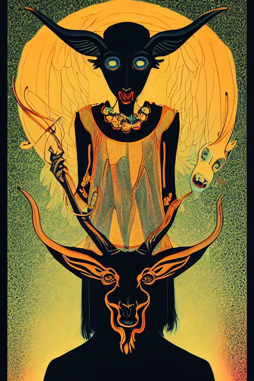 Prompt: portrait of baphomet by james jean by ilya kuvshinov kintsugi