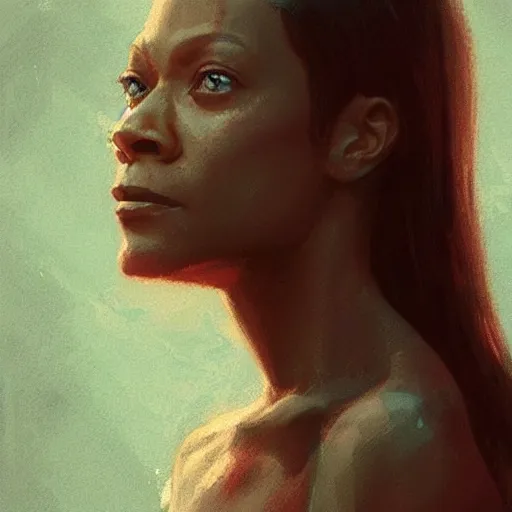 Prompt: “ portrait of zoe saldana by greg rutkowski, young, attractive, highly detailed portrait, scifi, digital painting, artstation, concept art, smooth, sharp foccus ilustration, artstation hq ”