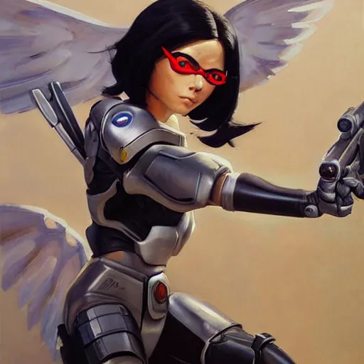 Image similar to greg manchess portrait painting of battle angel alita as overwatch character, totally whack, medium shot, asymmetrical, profile picture, organic painting, sunny day, matte painting, bold shapes, hard edges, street art, trending on artstation, by huang guangjian and gil elvgren and sachin teng